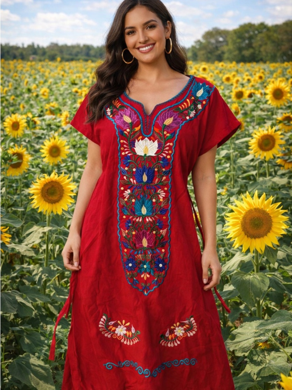 ♥️ Authentic Mexican Embroidered Dress – Made in Mexico – Size Large (M)